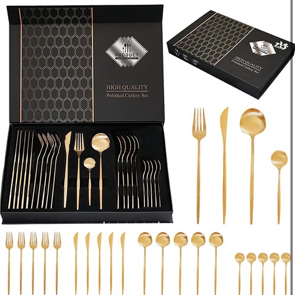 24-Piece Gold Silverware Set Gold Utensils Set for 6, Gold Spoons and Fork NWT - Picture 8 of 15